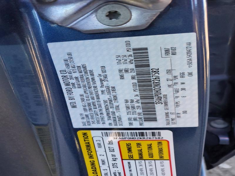 Продажа на аукционе авто 2019 Ford Fusion, vin: 3FA6P0HD2KR267582, номер лота: 72122176