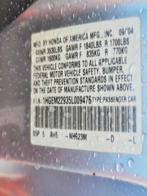 Auction sale of the 2005 Honda Civic, vin: 1HGEM22935L009476, lot number: 69669156