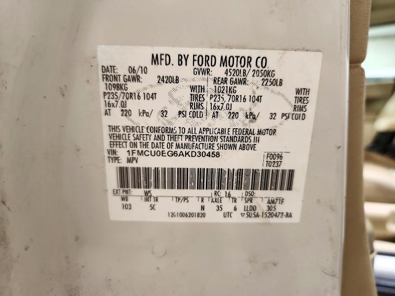 Продаж на аукціоні авто 2010 Ford Escape, vin: 1FMCU0EG6AKD30458, номер лоту: 72997146