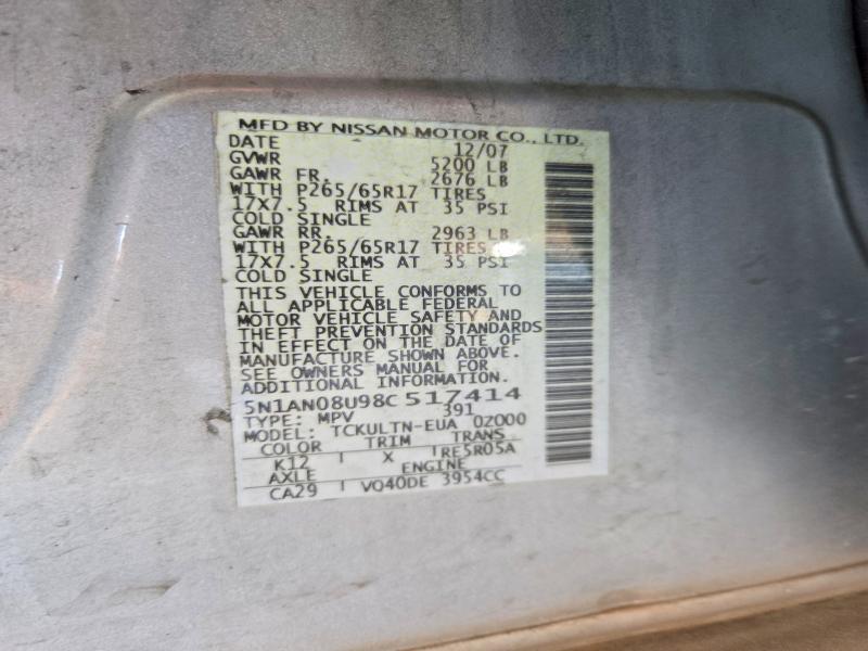 Продаж на аукціоні авто 2008 Nissan Xterra, vin: 5N1AN08U98C517414, номер лоту: 71771236