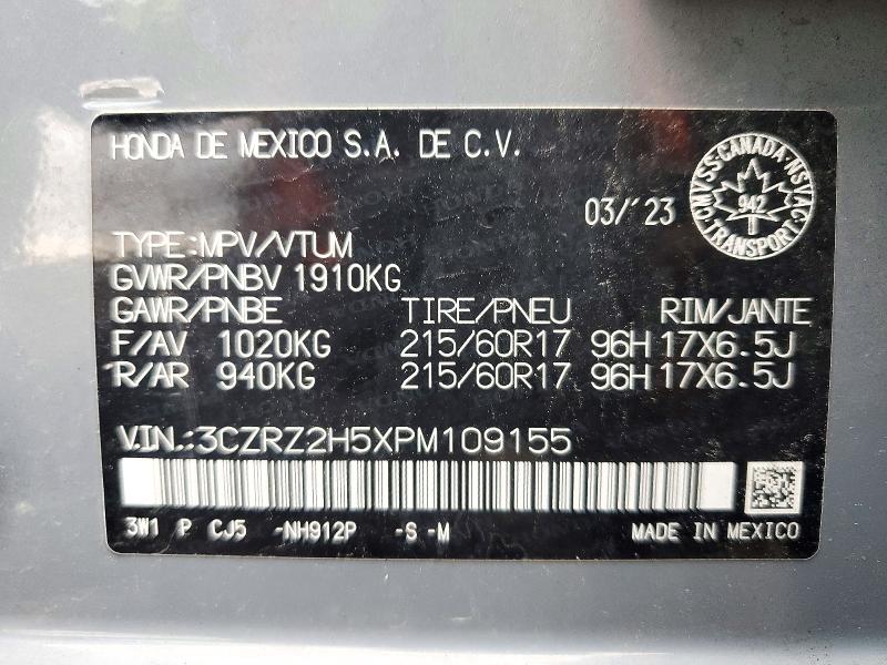 Продаж на аукціоні авто 2023 Honda Hr-v, vin: 3CZRZ2H5XPM109155, номер лоту: 72699686