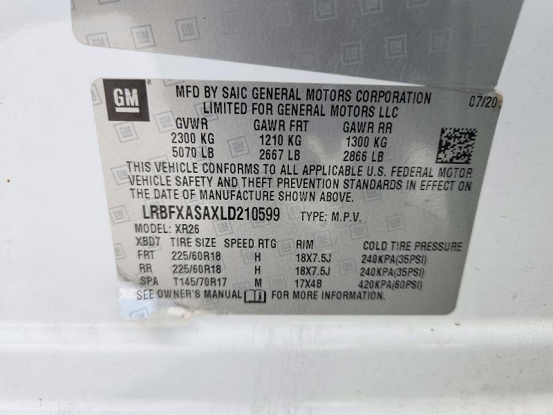 Продаж на аукціоні авто 2020 Buick Envision, vin: LRBFXASAXLD210599, номер лоту: 73038736