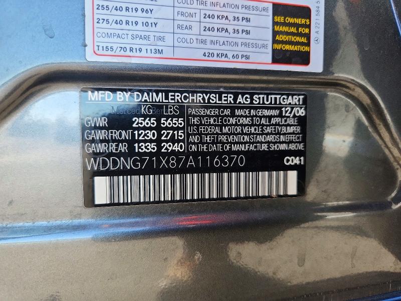 Aukcja sprzedaży 2007 Mercedes-benz S, vin: WDDNG71X87A116370, numer aukcji: 73485426