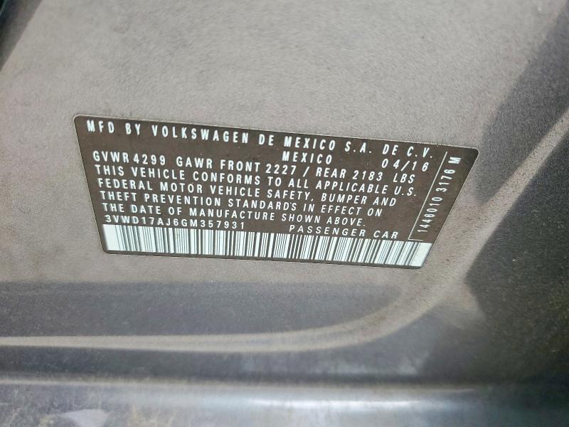 Aukcja sprzedaży 2016 Volkswagen Jetta, vin: 3VWD17AJ6GM357931, numer aukcji: 71381706