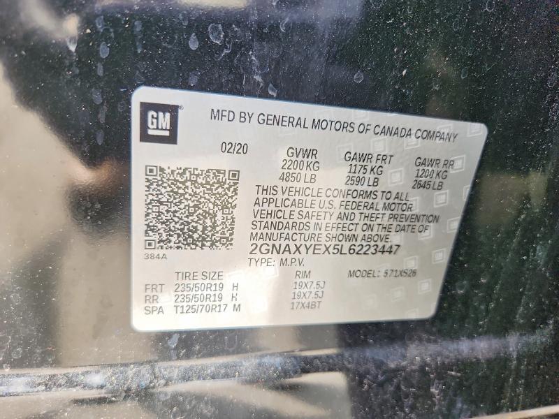 Продаж на аукціоні авто 2020 Chevrolet Equinox, vin: 2GNAXYEX5L6223447, номер лоту: 71033086