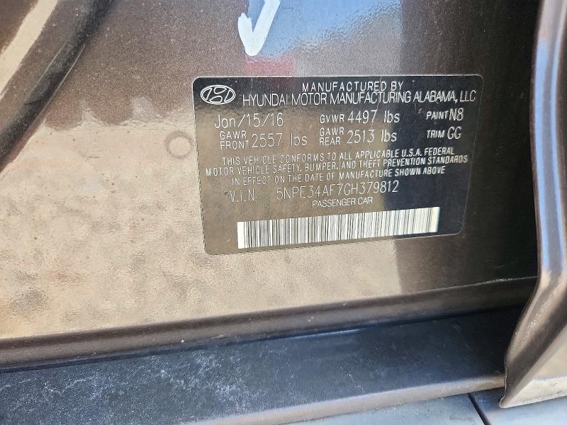 2016 Hyundai Sonata მანქანა იყიდება აუქციონზე, vin: 5NPE34AF7GH379812, აუქციონის ნომერი: 72816006