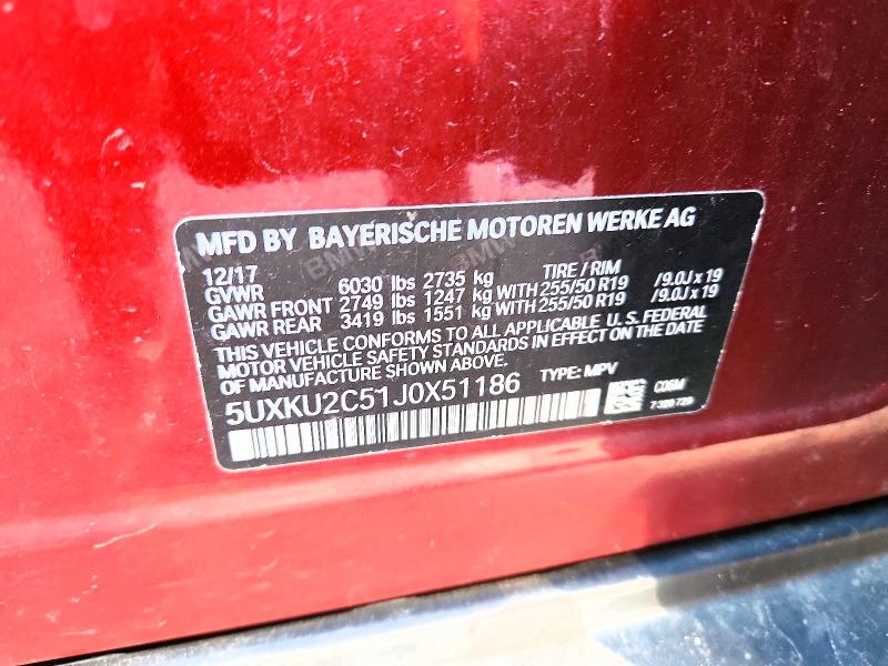 70152246 :رقم المزاد ، 5UXKU2C51J0X51186 vin ، 2018 Bmw X6 مزاد بيع