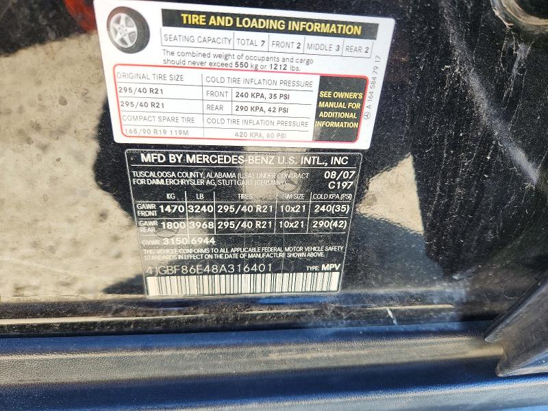 Продаж на аукціоні авто 2008 Mercedes-benz Gl, vin: 4JGBF86E48A316401, номер лоту: 72311296