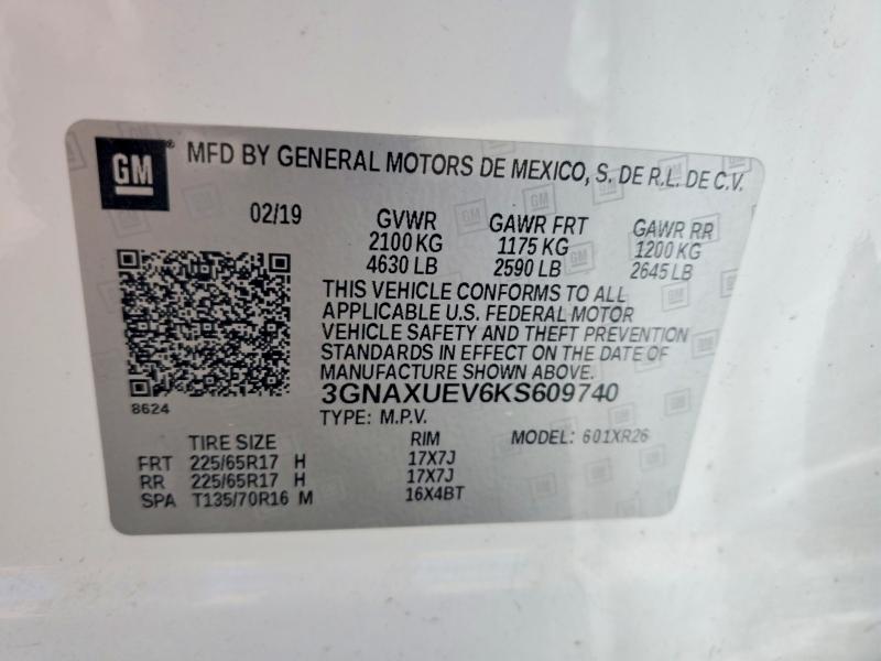 70503226 :رقم المزاد ، 3GNAXUEV6KS609740 vin ، 2019 Chevrolet Equinox مزاد بيع