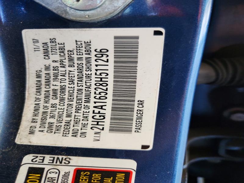 Aukcja sprzedaży 2008 Honda Civic, vin: 2HGFA16528H511296, numer aukcji: 71317796