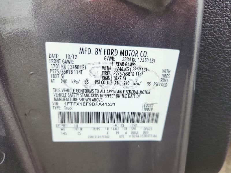 72630296 :رقم المزاد ، 1FTFX1EF9DFA41531 vin ، 2013 Ford F150 مزاد بيع