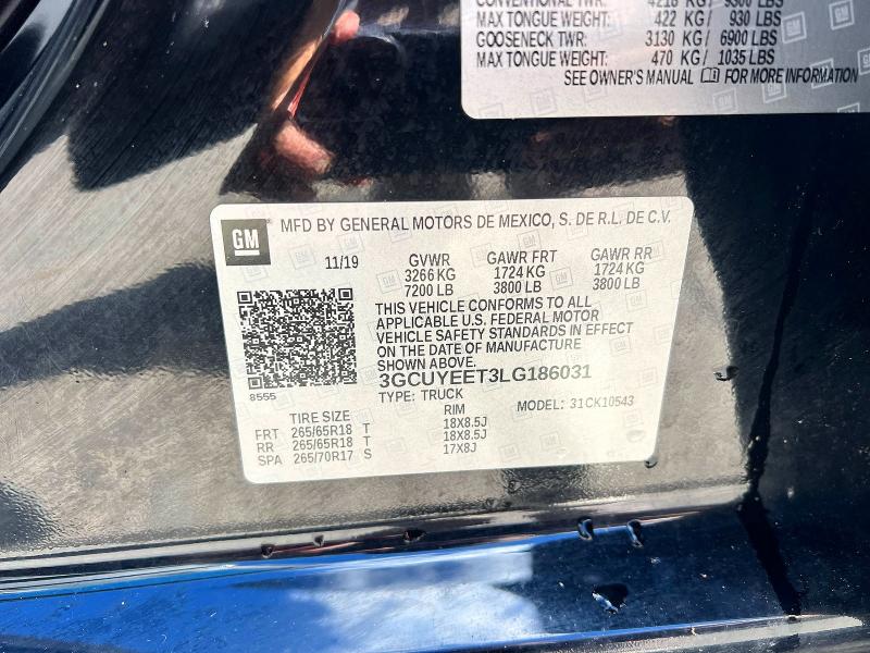 74491416 :رقم المزاد ، 3GCUYEET3LG186031 vin ، 2020 Chevrolet Silverado مزاد بيع