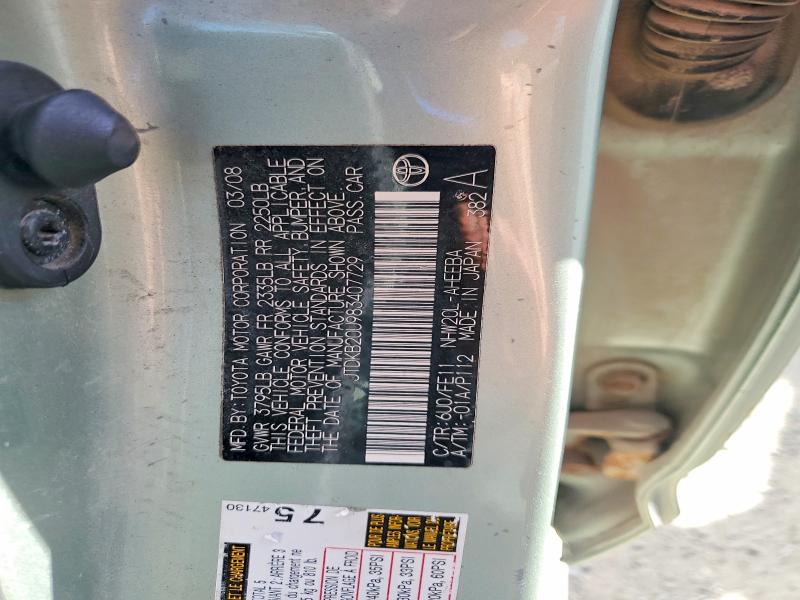 Aukcja sprzedaży 2008 Toyota Prius, vin: JTDKB20U983407729, numer aukcji: 71929656
