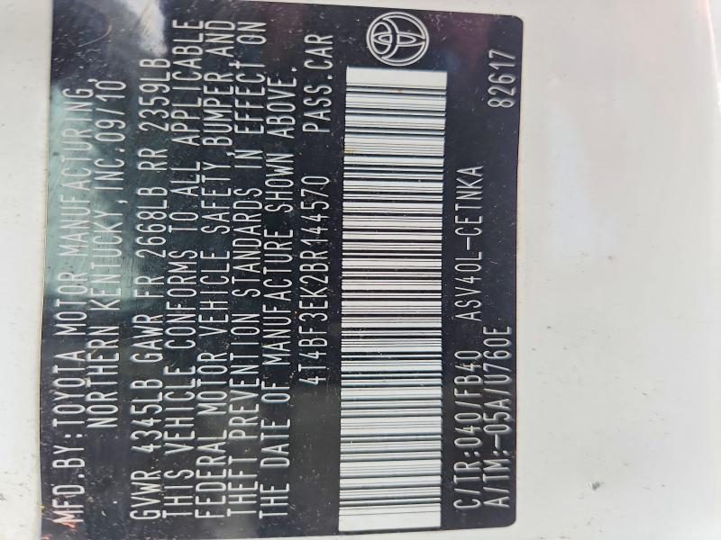 2011 Toyota Camry მანქანა იყიდება აუქციონზე, vin: 4T4BF3EK2BR144570, აუქციონის ნომერი: 72048946