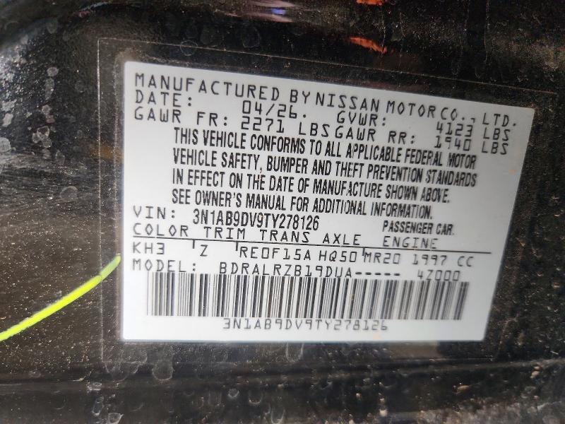 2026 Nissan Sentra მანქანა იყიდება აუქციონზე, vin: 3N1AB9DV9TY278126, აუქციონის ნომერი: 71408386