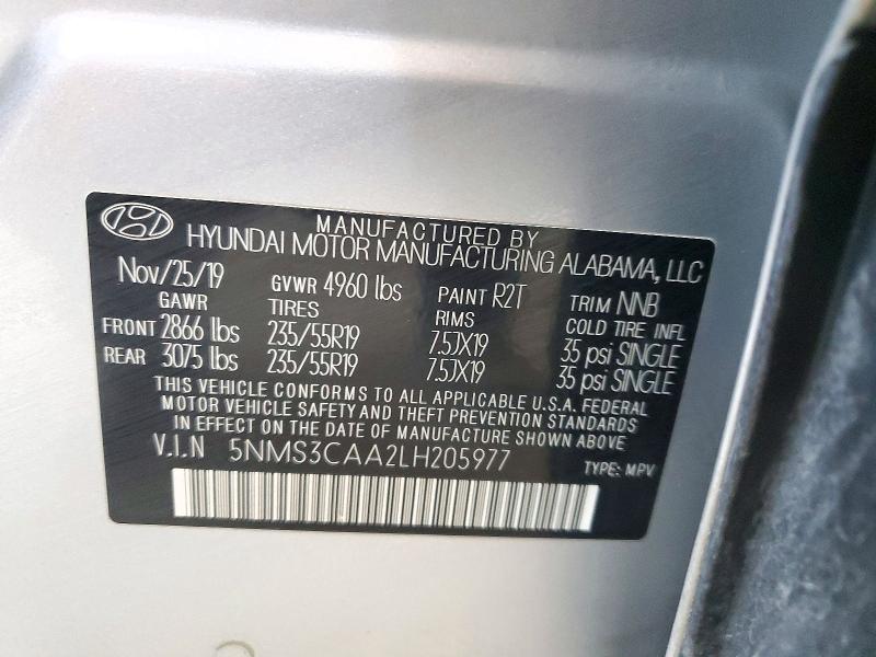 72199686 :رقم المزاد ، 5NMS3CAA2LH205977 vin ، 2020 Hyundai Santa Fe مزاد بيع