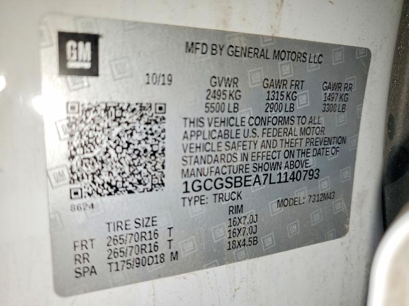 71871746 :رقم المزاد ، 1GCGSBEA7L1140793 vin ، 2020 Chevrolet Colorado مزاد بيع