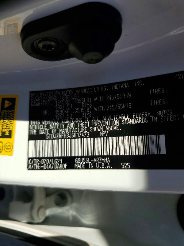 Продажа на аукционе авто 2018 Toyota Highlander, vin: 5TDJZRFH3JS817473, номер лота: 71588846