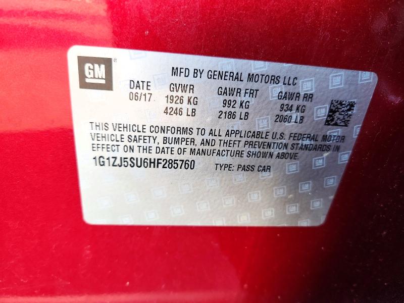 73558896 :رقم المزاد ، 1G1ZJ5SU6HF285760 vin ، 2017 Chevrolet Malibu مزاد بيع