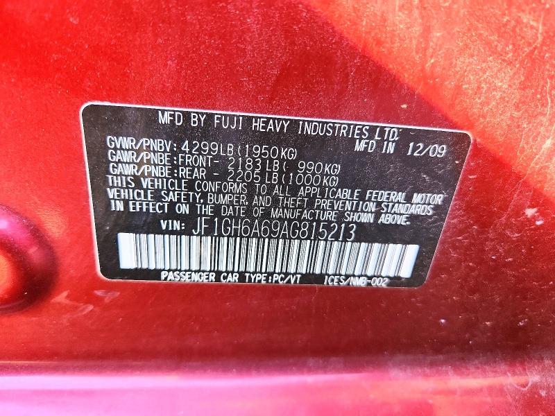 71371546 :رقم المزاد ، JF1GH6A69AG815213 vin ، 2010 Subaru Impreza مزاد بيع