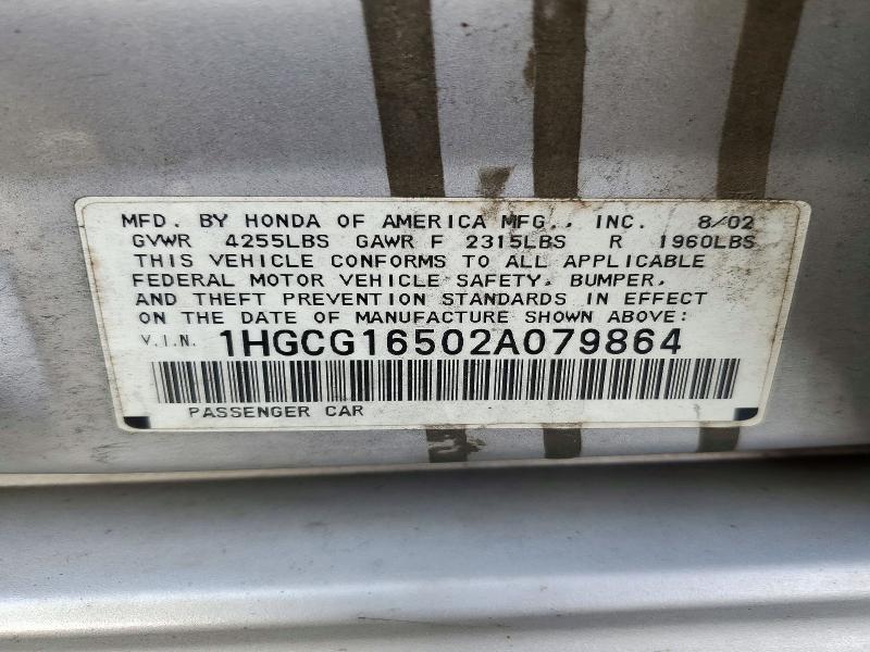 2002 Honda Accord მანქანა იყიდება აუქციონზე, vin: 1HGCG16502A079864, აუქციონის ნომერი: 72244696