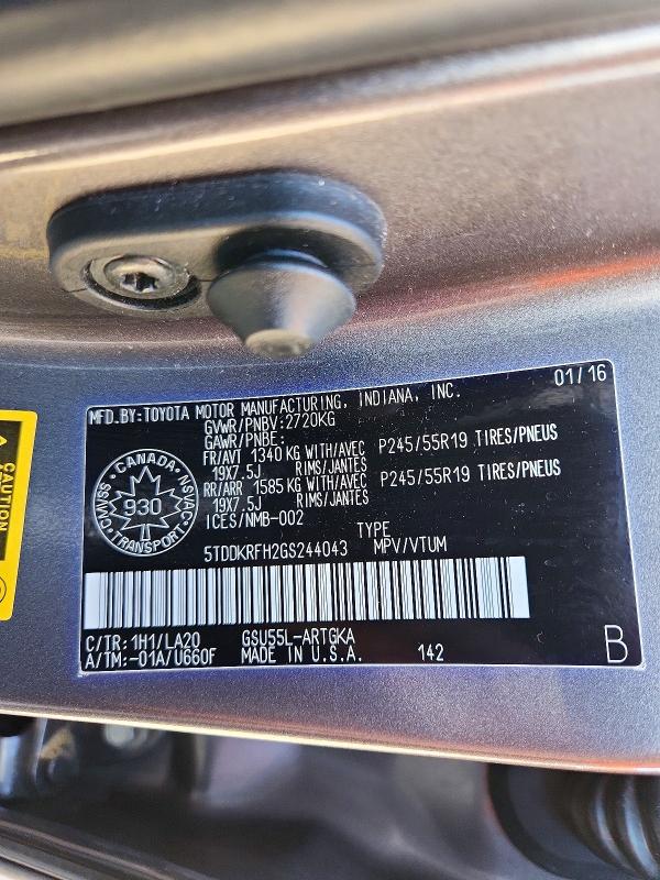 Aukcja sprzedaży 2016 Toyota Highlander, vin: 5TDDKRFH2GS244043, numer aukcji: 72487506