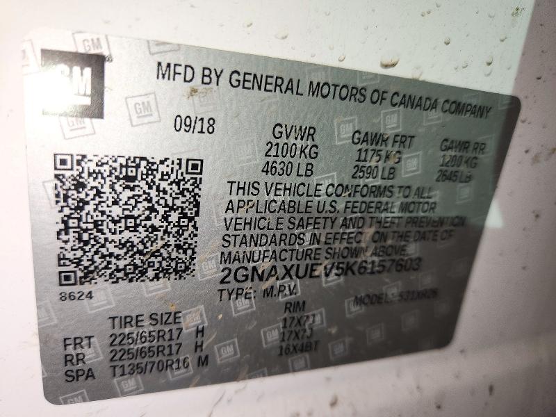 2019 Chevrolet Equinox მანქანა იყიდება აუქციონზე, vin: 2GNAXUEV5K6157603, აუქციონის ნომერი: 72620356