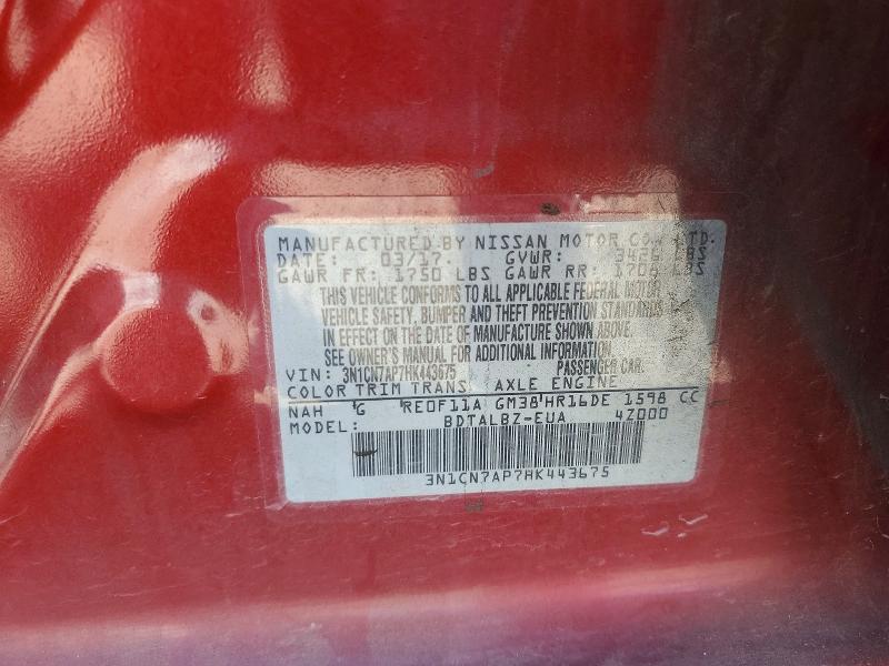 Продаж на аукціоні авто 2017 Nissan Versa, vin: 3N1CN7AP7HK443675, номер лоту: 71444476