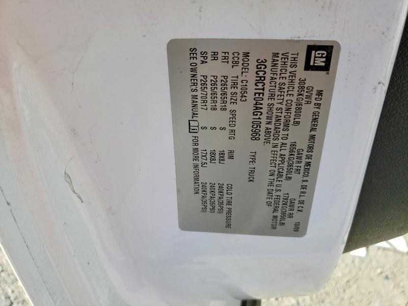 2010 Chevrolet Silverado მანქანა იყიდება აუქციონზე, vin: 3GCRCTE04AG105968, აუქციონის ნომერი: 70577046