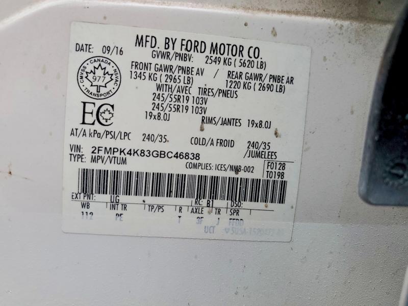 2016 Ford Edge მანქანა იყიდება აუქციონზე, vin: 2FMPK4K83GBC46838, აუქციონის ნომერი: 70887246