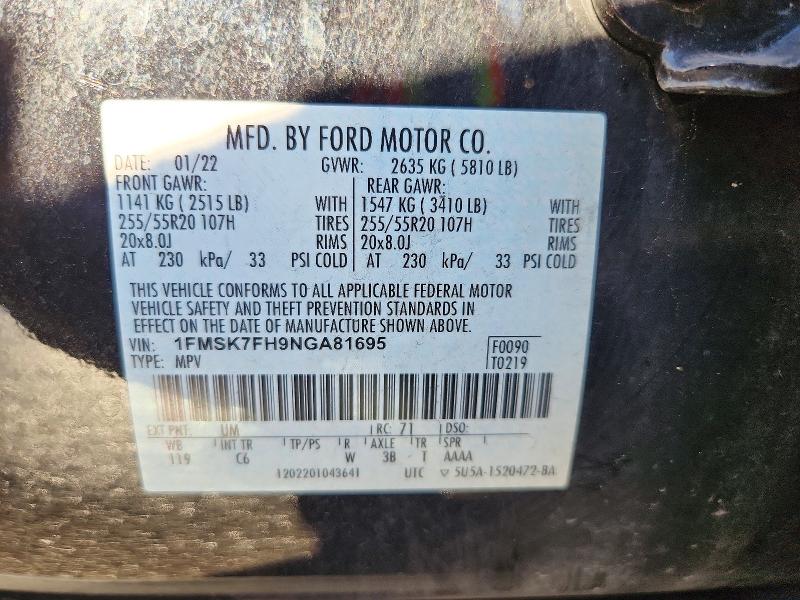 Продаж на аукціоні авто 2022 Ford Explorer, vin: 1FMSK7FH9NGA81695, номер лоту: 72885826
