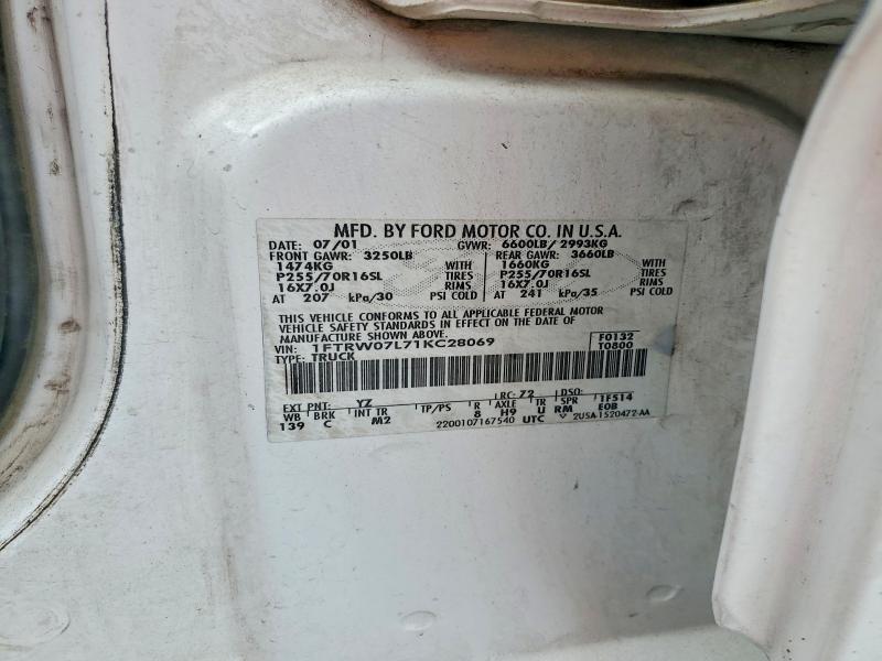Продажа на аукционе авто 2001 Ford F150, vin: 1FTRW07L71KC28069, номер лота: 71651276