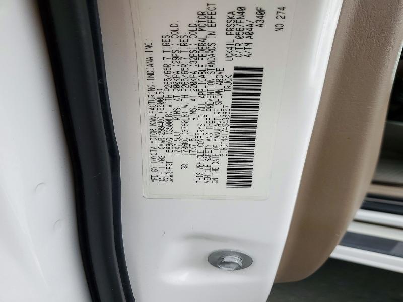 2004 Toyota Tundra მანქანა იყიდება აუქციონზე, vin: 5TBDT44174S438867, აუქციონის ნომერი: 73595156