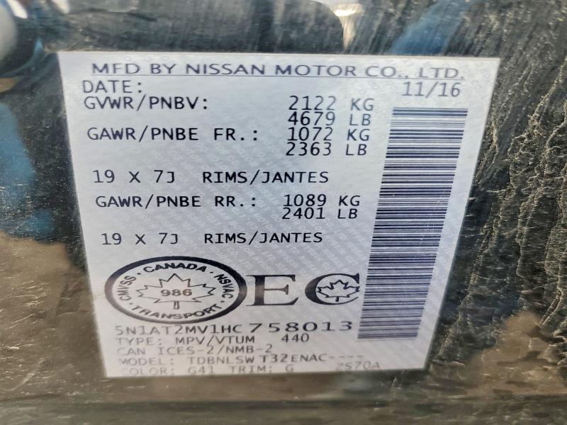 Aukcja sprzedaży 2017 Nissan Rogue, vin: 5N1AT2MV1HC758013, numer aukcji: 70617546