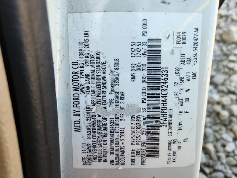 Продаж на аукціоні авто 2012 Ford Fusion, vin: 3FAHP0HA4CR246331, номер лоту: 72211336
