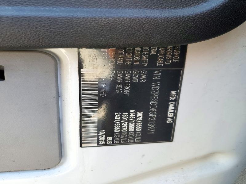 72239046 :رقم المزاد ، WDZPE8DD8GP213971 vin ، 2016 Mercedes-benz Sprinter مزاد بيع