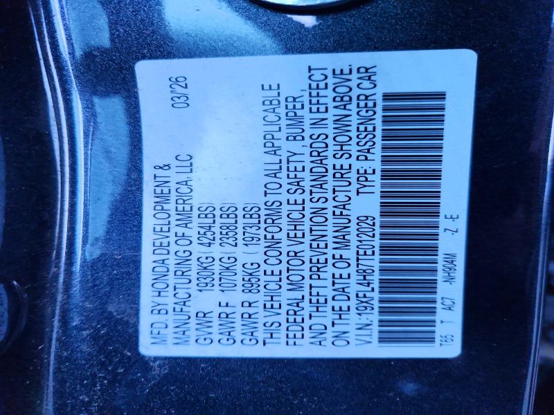 2026 Honda Civic მანქანა იყიდება აუქციონზე, vin: 19XFL4H87TE012029, აუქციონის ნომერი: 73130326