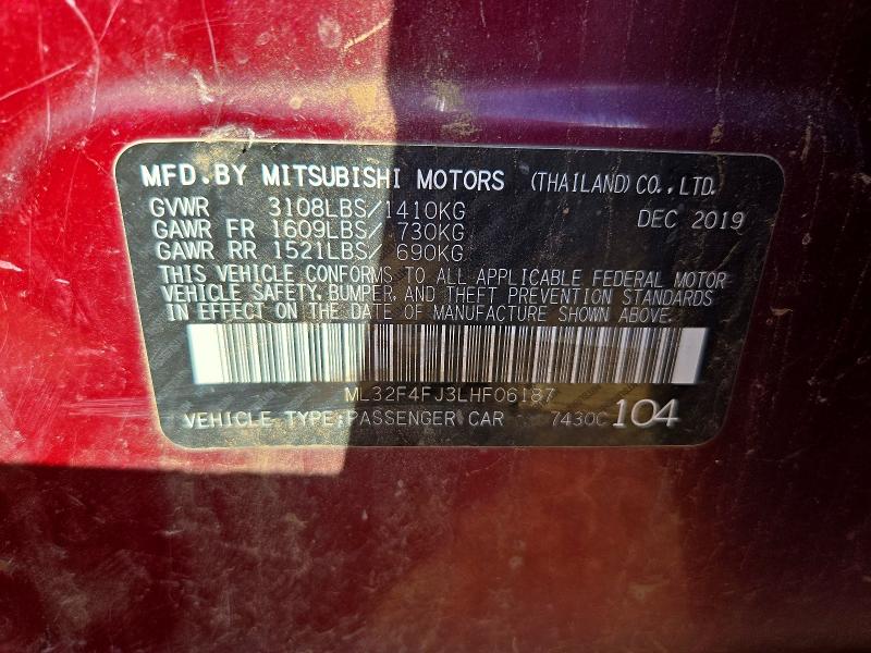 72323226 :رقم المزاد ، ML32F4FJ3LHF06187 vin ، 2020 Mitsubishi Mirage مزاد بيع