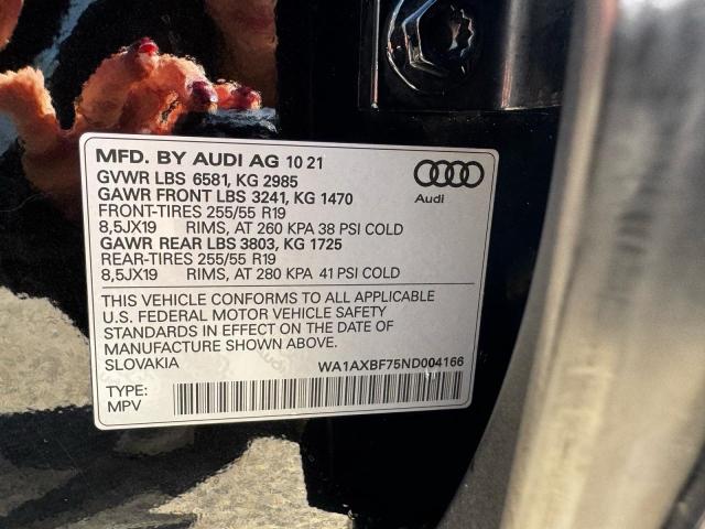 Продаж на аукціоні авто 2022 Audi Q7, vin: WA1AXBF75ND004166, номер лоту: 72420916