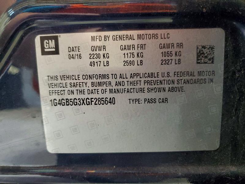 2016 Buick Lacrosse მანქანა იყიდება აუქციონზე, vin: 1G4GB5G3XGF285640, აუქციონის ნომერი: 71075136