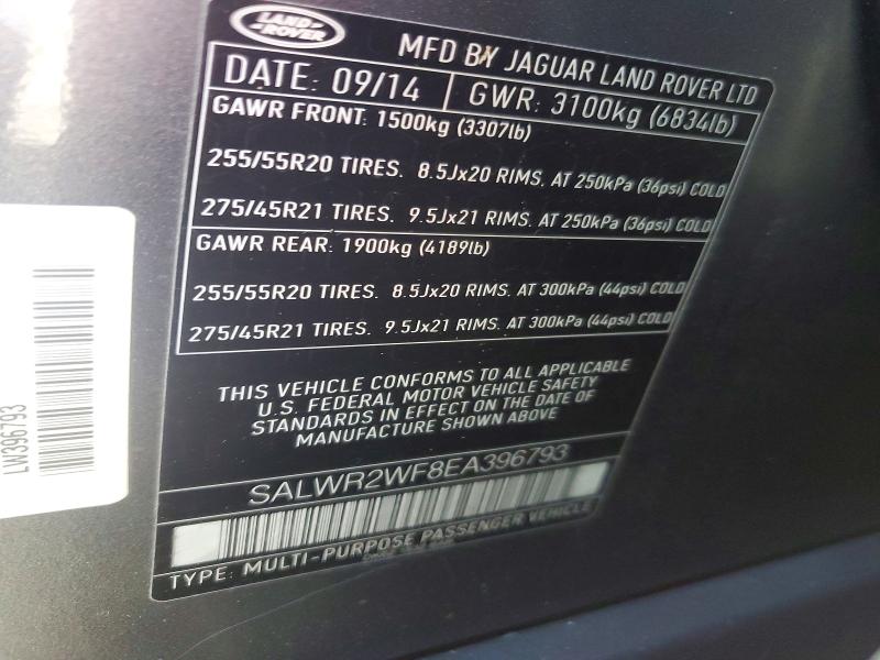 73552986 :رقم المزاد ، SALWR2WF8EA396793 vin ، 2014 Land Rover Range Rover Sport مزاد بيع