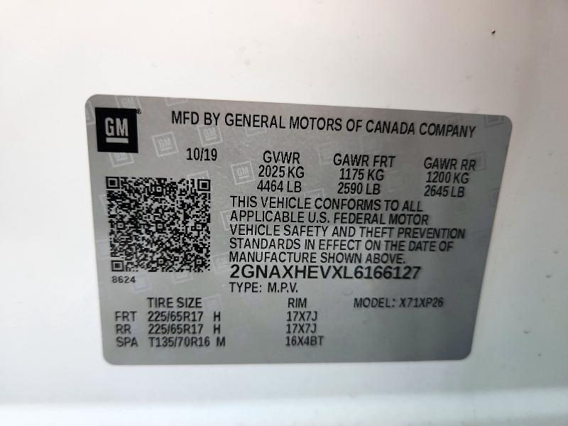71354156 :رقم المزاد ، 2GNAXHEVXL6166127 vin ، 2020 Chevrolet Equinox مزاد بيع