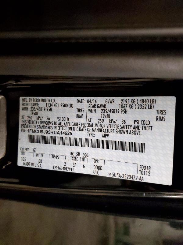 2017 Ford Escape მანქანა იყიდება აუქციონზე, vin: 1FMCU9J95HUA14625, აუქციონის ნომერი: 71867306