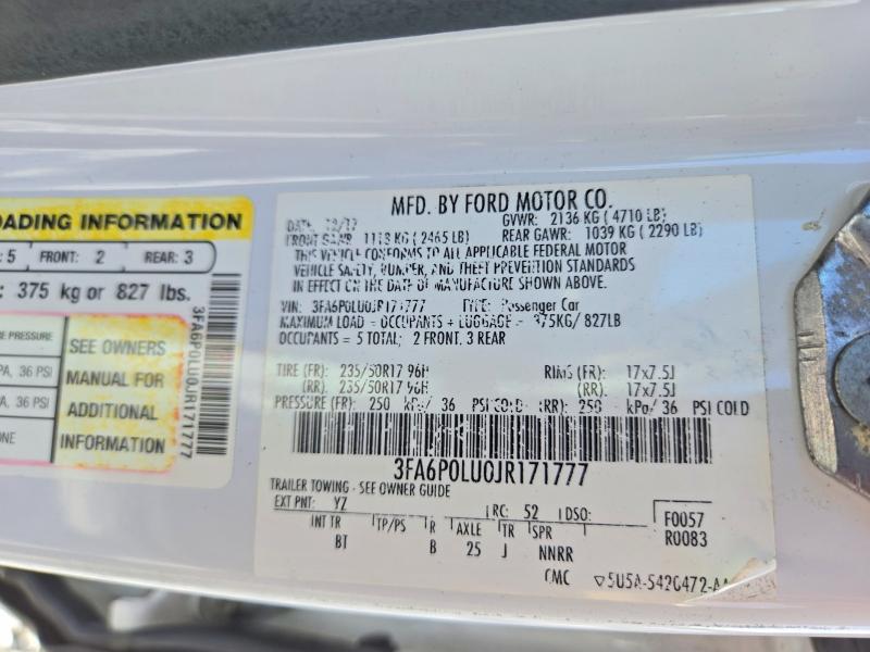 Продажа на аукционе авто 2018 Ford Fusion, vin: 3FA6P0LU0JR171777, номер лота: 71458886