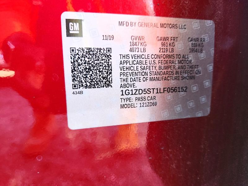72497596 :رقم المزاد ، 1G1ZD5ST1LF056152 vin ، 2020 Chevrolet Malibu مزاد بيع