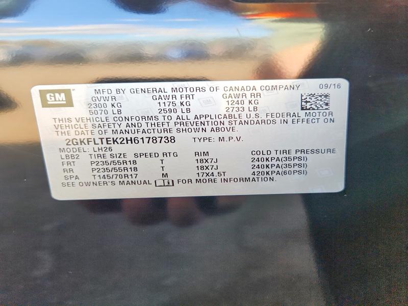 Aukcja sprzedaży 2017 Gmc Terrain, vin: 2GKFLTEK2H6178738, numer aukcji: 71888886