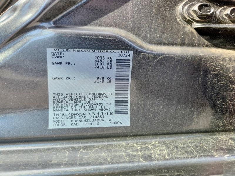 Продажа на аукционе авто 2025 Nissan Altima, vin: 1N4BL4DWXSN334148, номер лота: 71358226