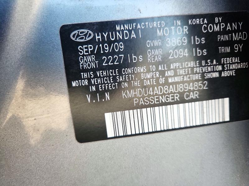 72179446 :رقم المزاد ، KMHDU4AD8AU894852 vin ، 2010 Hyundai Elantra مزاد بيع