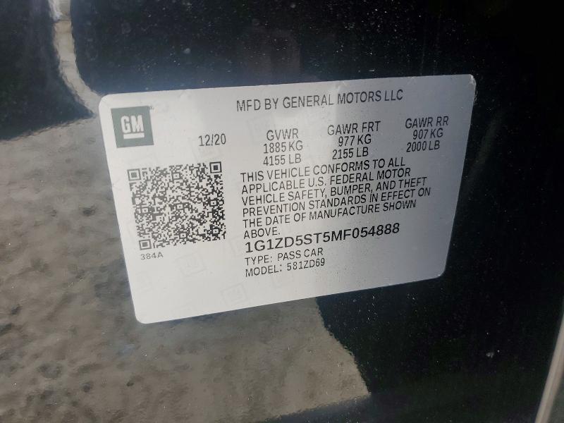 71048856 :رقم المزاد ، 1G1ZD5ST5MF054888 vin ، 2021 Chevrolet Malibu مزاد بيع