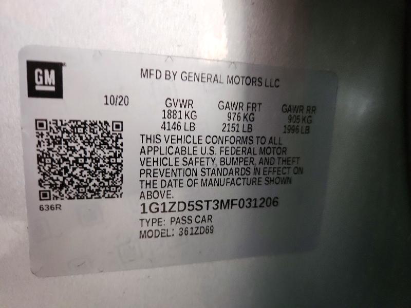 Продажа на аукционе авто 2021 Chevrolet Malibu, vin: 1G1ZD5ST3MF031206, номер лота: 72249326